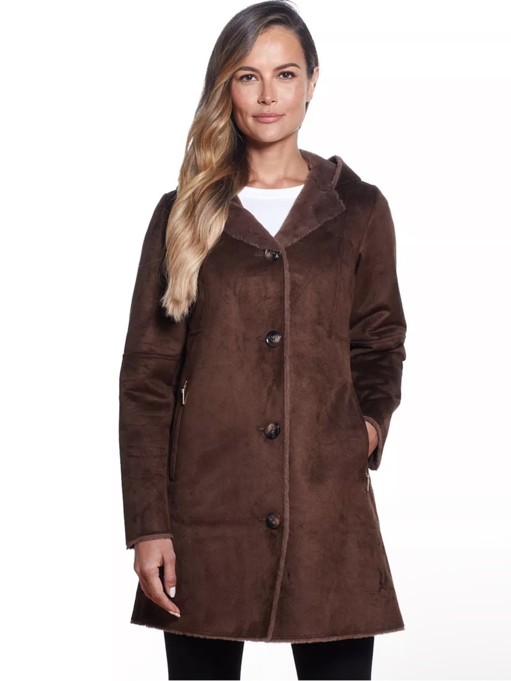 NWT Gallery New York Women’s Hooded Faux Suede Coat